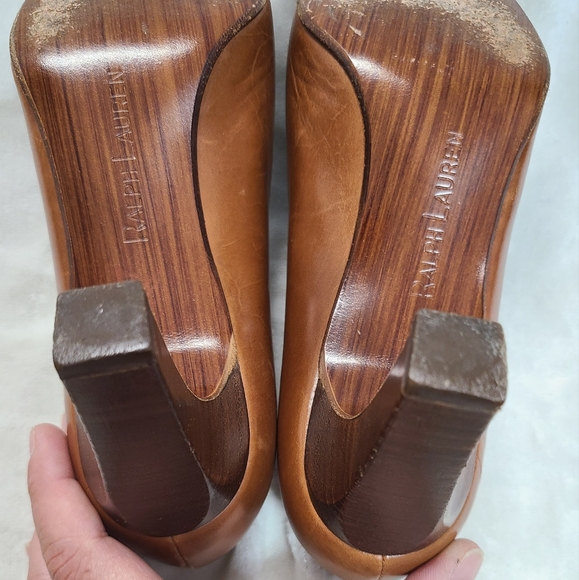 Vintage Ralph Lauren Collection Purple Label Caramel Leather Heels Size 7 - Picture 7 of 13